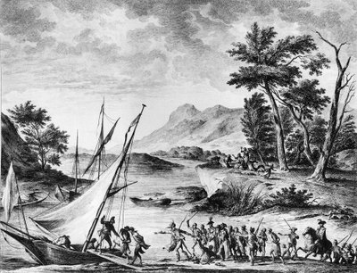 الثورة الفرنسية: اعتقال السفراء الفرنسيين تشارلز لويس هوغيت دي سيمونفيل (1759-1839) وهوج برنارد ماريت (1763-1839) في نوفاتي في 25 يوليو 1793. نقش ورسم لدوبليسي - بيرتوكس. باريس ، مكتبة معهد تاريخ ريفولو بواسطة المدرسة الفرنسية