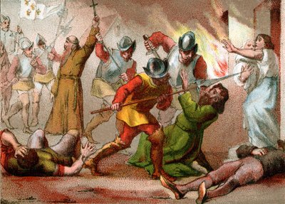 مذبحة البروتستانت، ليلة القديس بارتيليمي، 24 أغسطس 1572 (مطبوعة) بواسطة المدرسة الفرنسية
