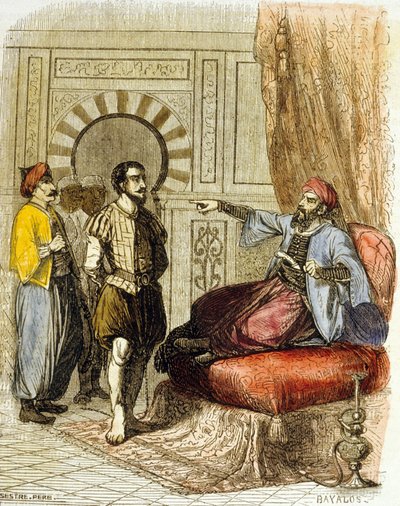 ميغيل سيرفانتس أمام أذان باجا بواسطة المدرسة الفرنسية