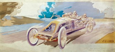 سباق السيارات: سيارة سباق "" Beisz on a Renault car "" الطباعة الحجرية بواسطة E. Montre ، المعهد الوطني للفنون والحرف اليدوية ، باريس بواسطة المدرسة الفرنسية
