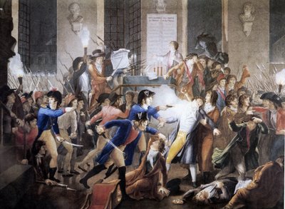 في ليلة 9 إلى 10 من السنة الثانية من Thermidor: في City Hall ، أطلق ضابط الشرطة Merda النار على Maximilian بواسطة Robespierre بواسطة المدرسة الفرنسية