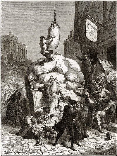 حرب الدقيق: نهب المخابز في باريس حوالي عام 1775 (أولى ثمار الثورة الفرنسية) بواسطة المدرسة الفرنسية