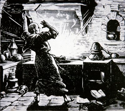 Berthold Schwarz ، المعروف أيضًا باسم "Black Berthold" (نقش خشبي) بواسطة المدرسة الألمانية