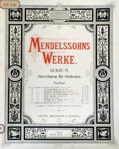 غلاف النتيجة "Ouverture Op. 10 for orchestra" بواسطة Felix Mendelssohn (color litho) بواسطة المدرسة الألمانية