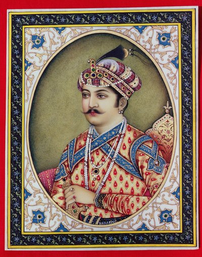 الإمبراطور محمد أكبر (1542-1605) (غواش وألوان مائية على العاج) بواسطة المدرسة الهندية