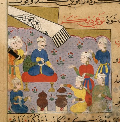 تحضير طعام مثير للشهوة الجنسية للسلطان غياث الدين ، قسم عن الطعام كمنشط جنسي من نعمة نصير الدين شاه. بواسطة المدرسة الهندية