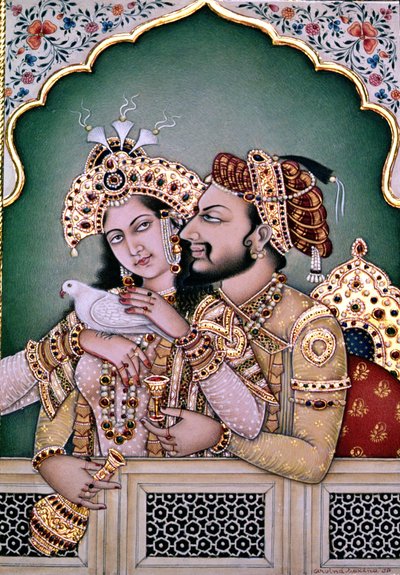 شاه جاهان (1592-1666) وزوجته أرجوماند بنو بيجوم (ت.1631) ممتاز محل بواسطة المدرسة الهندية