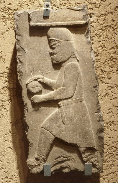 A Mede في البلاط الملكي في برسيبوليس تحمل سفينة مغطاة ، الأخمينية ، ج. 500 قبل الميلاد (الحجر الجيري) بواسطة المدرسة الإيرانية