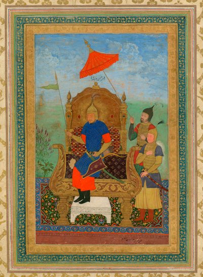 صورة شخصية لتيمورلنك (1336-1405) (أو تيمور لانغ ، "تيمور الأعرج") - تيمور خان بواسطة مجهول / مجموعة خاصة / كاليفورنيا 1625 / إيران / جواش على الورق / بورتريه / 43.7 × 30.7 بواسطة المدرسة الإيرانية