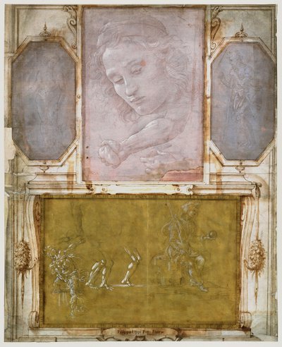 صفحة من &39;Libro dei Desegni&39; لـ Georgio Vasari (1511-74) مثبتة ومؤطرة بعد 1524 (نقطة معدنية على الورق) (انظر 474784 للحصول على التفاصيل) بواسطة المدرسة الايطالية