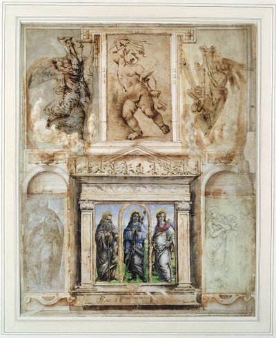 صفحة من "Libro dei Desegni" لجورجيو فاساري (1511-74) مركبة ومؤطرة بعد عام 1524 (نقطة معدنية على الورق) بواسطة المدرسة الايطالية