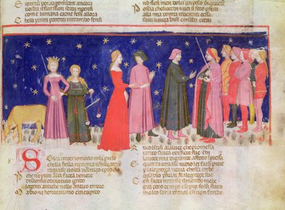 بارادايس الثامن f.58r محادثة مع كارلو مارتيلو ، من "الكوميديا الإلهية" لدانتي أليغييري (1254-1321) (رق) بواسطة المدرسة الايطالية