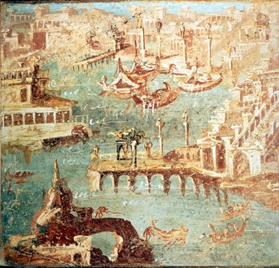 ميناء Pozzuoli (Pozzuoli) بالقرب من نابولي. Museo Nazionale de Naples بواسطة المدرسة الايطالية
