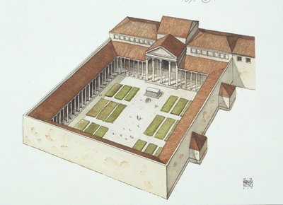 Reconstructed Forum built by Titus Flavius Vespasianus (colour litho) بواسطة المدرسة الايطالية