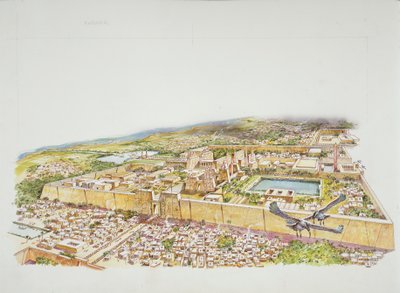 Reconstruction of the Temple of Amon at Karnak during the time of Ramses II (colour litho) بواسطة المدرسة الايطالية