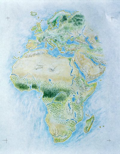 Unmarked map of Africa and Europe (colour litho) بواسطة المدرسة الايطالية