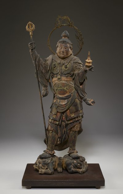 Bishamonten (Vaisravana ، Guardian of the North) (خشب متعدد الألوان مع كريستال وأوراق ذهبية ومعدن) بواسطة المدرسة اليابانية