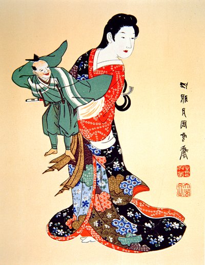 Culture of Old Japan - a Bunraku puppet player بواسطة المدرسة اليابانية