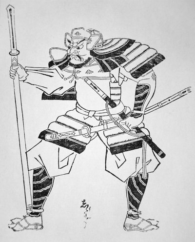 Unknown Japanese warrior (litho) بواسطة المدرسة اليابانية