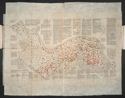 Haejwa chondo - خريطة لشبه الجزيرة الكورية تم إنشاؤها في الأصل حوالي عام 1820 (نقش ملون) بواسطة المدرسة الكورية