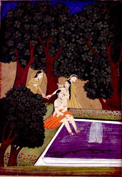 سيدة في حمام سباحة ، ألبوم جونسون التاسع ، رقم 16 ، حوالي 1780 (غواش مع ذهب على ورق) بواسطة مدرسة المغول