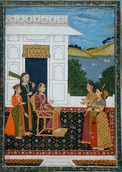 سيدة مع الحاضرين على الشرفة ، من ألبوم Small Clive (ألوان مائية غير شفافة على ورق) بواسطة مدرسة المغول