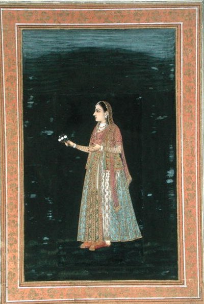 سيدة تحمل أزهارًا ، من ألبوم Clive الصغير (ألوان مائية غير شفافة على ورق) بواسطة مدرسة المغول