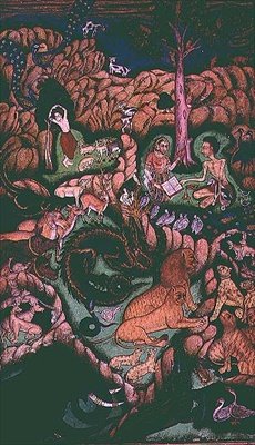 ليلى والمجنون في منظر طبيعي ، ألبوم جونسون العاشر ، رقم 10 ، حوالي 1760-70 (غواش مع ذهب على ورقة الألبوم) بواسطة مدرسة المغول