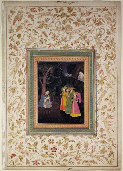 سلطان إبراهيم أدهم بلخ مع الملائكة ، ألبوم جونسون السادس ، رقم 5 ، 1770-80 (غواش مع ذهب على ورقة الألبوم) بواسطة مدرسة المغول