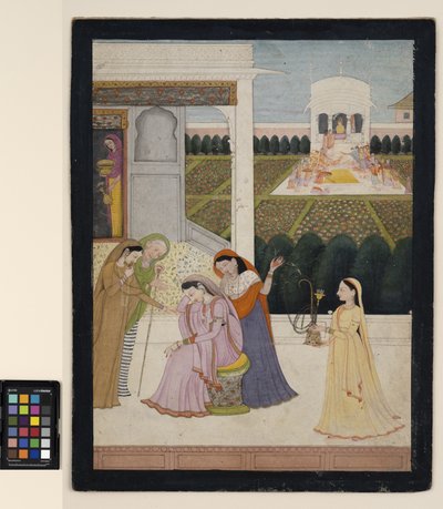سيدة بائسة ، بينما يلعب الآخرون دور هولي ، حوالي عام 1790 (ألوان مائية غير شفافة وفضية وذهبية على ورق) بواسطة مدرسة باهاري