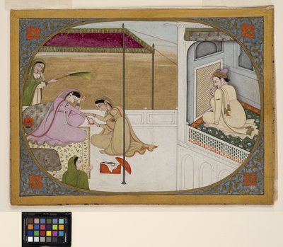 أمير يتجسس على تجهيزات عشيقته ، حوالي 1800 (ألوان مائية غير شفافة وذهبية على ورق) بواسطة مدرسة باهاري