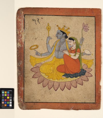 فيشنو مع لاكشمي على لوتس ، حوالي عام 1780 (ألوان مائية غير شفافة على ورق) بواسطة مدرسة باهاري