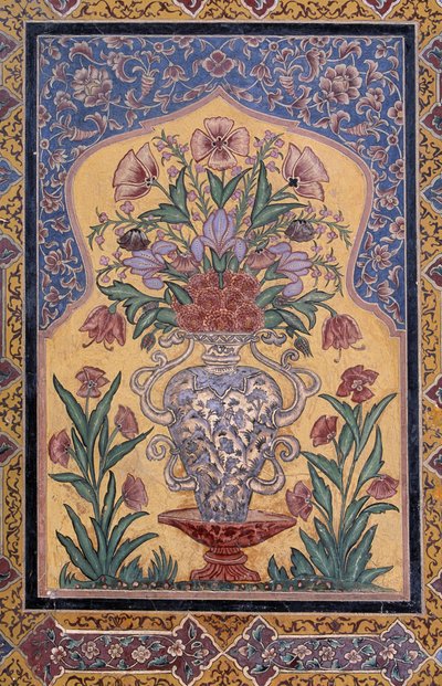 مزهرية بالورود ، تفاصيل زخرفية من مسجد وزير خان (القرن السابع عشر) ، لاهور ، البنجاب ، باكستان بواسطة المدرسة الباكستانية