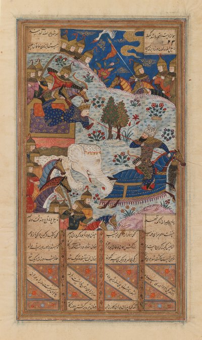 رستم لاسو خاجان الصين ، ورقة من مخطوطة شاهنامة للفردوسي (حبر ، ألوان مائية غير شفافة وذهبي على ورق) (انظر أيضًا 364076) بواسطة المدرسة الفارسية