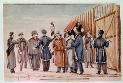 الديسمبريون يغادرون في نزهة على الأقدام إلى سجن Tcheta كان الديسمبريون (أو الديكابريون) هم مرتكبو محاولة الانقلاب في سانت بطرسبرغ في 14 ديسمبر 1825 للحصول على دستور حديث من النظام. لوحة مائية من 1827 موسكو ، بوشكي بواسطة المدرسة الروسية