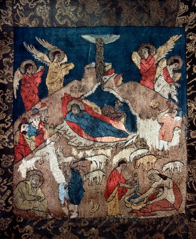 La nativite (الميلاد) - تفاصيل كفن لسيد روسي ، خيوط من الصوف والحرير والذهب والفضة بواسطة المدرسة الروسية