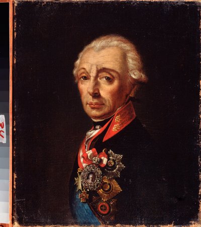 صورة للمارشال جنراليسيمو الأمير ألكسندر سوفوروف (1729-1800). لوحة لسيد روسي ، زيت على قماش ، أواخر القرن الثامن عشر. متحف الشرق الأقصى للفنون ، خاباروفسك (روسيا). بواسطة المدرسة الروسية