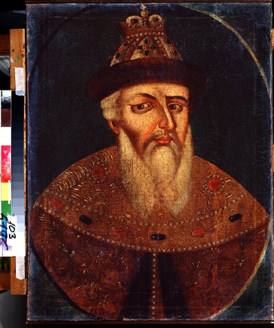 صورة للقيصر إيفان الرابع الرهيب (1530-1584) (صورة القيصر إيفان الرابع الرهيب). لوحة مجهولة ، زيت على قماش ، 68 × 53 سم ، أوائل القرن الثامن عشر. متحف الدولة للفنون ، نيجني تاجيل ، روسيا. بواسطة المدرسة الروسية
