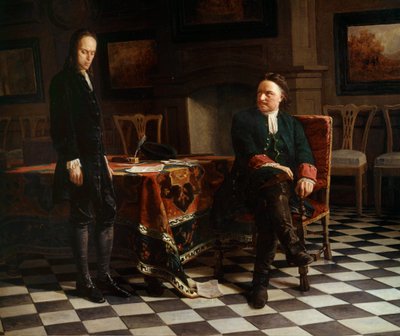 صورة لبطرس الأول (1672-1725) ، القيصر الروسي وابنه الكسيس (1690-1718) لوحة للمدرسة الروسية بواسطة المدرسة الروسية