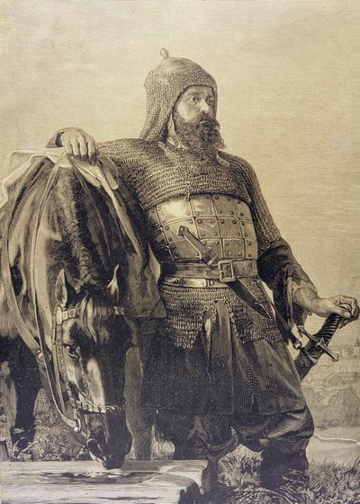 جندي روسي مع حصانه بواسطة المدرسة الروسية