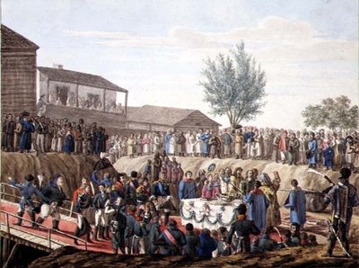 وضع الحجر الأول لمركز الجمارك في موهيلوف عام 1820 (ألوان مائية على ورق) بواسطة المدرسة الروسية
