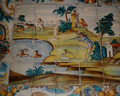 بلاط أزوليجوس يصور صيادًا وهو يطلق النار على الغزلان (سيراميك) بواسطة مدرسة الاسبانية