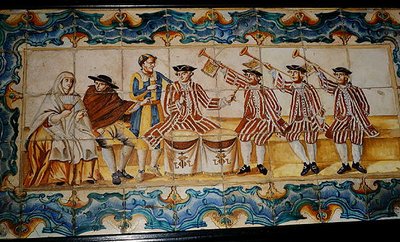 بلاط Azulejos يصور عازفي البوق والطبل (السيراميك) بواسطة مدرسة الاسبانية