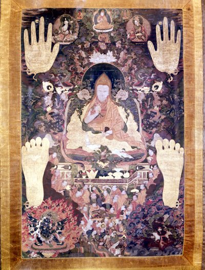 Blo Bzang Rgya ktso ، الدالاي لاما الخامس ، الأكثر شهرة وأهمية في التاريخ. Tibetan Thai-ka ، متحف Guimet ، باريس بواسطة مدرسة التبت
