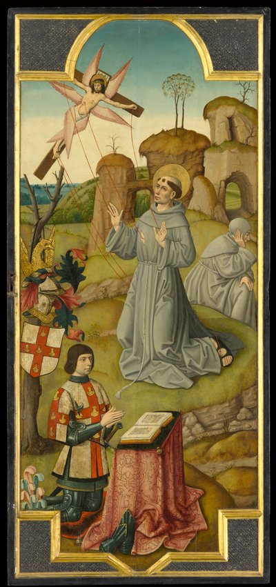 القديس فرنسيس يتلقى الندبات ؛ (ظهر) المسيح في بستان الجثسيماني ، حوالي عام 1470 (زيت على لوح) بواسطة مدرسة اميان