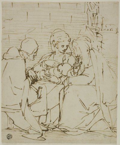 العائلة المقدسة مع القديسة آن بواسطة School of Luca Cambiaso