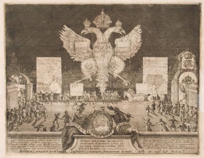 الألعاب النارية في موسكو في 1 يناير 1704 بمناسبة الاستيلاء على القلعة السويدية Nyenskans ، 1705 بواسطة شونبيك