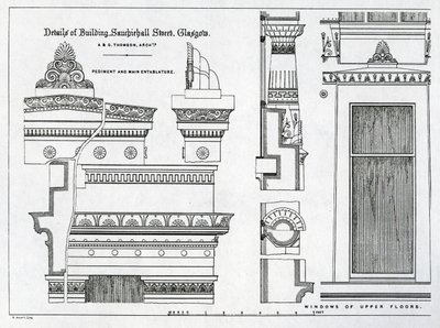 التفاصيل المعمارية لغرف Grecian ، 336-356 شارع Sauchiehall ، غلاسكو ، صممه ألكسندر يوناني طومسون ، 1869 بواسطة المدرسة الاسكتلندية