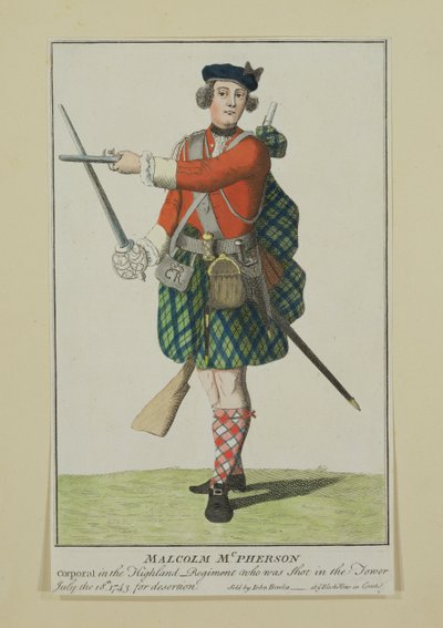 مالكولم ماكفيرسون ، العريف في فوج الساعة السوداء ، لقطة من أجل الهجر ، 1743 بواسطة المدرسة الاسكتلندية