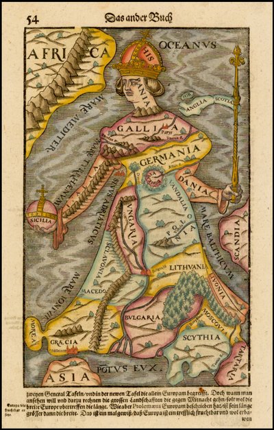 يوروبا ريجينا ملكة أوروبا من الكون ، 1570 بواسطة Sebastian Munster